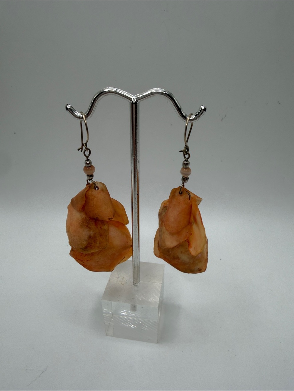 Handmade Orange Petal Tiered Drop Dangling Earrings - Lightweight  Natural